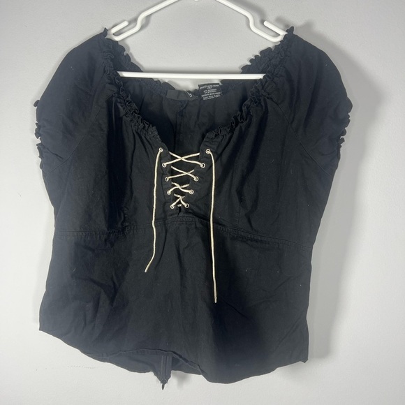 No Boundaries Y2K Babydoll Black Blouse with Lace Up front XL - Picture 2 of 7